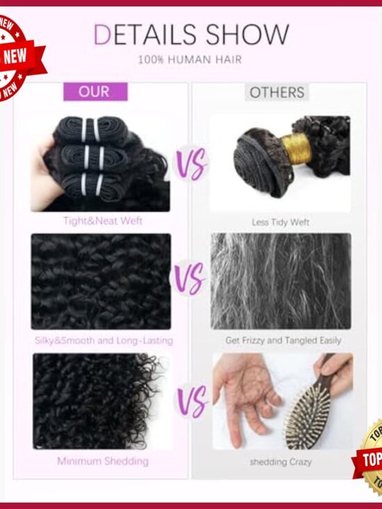 16 Inch Water Wave Curly Human Hair Extensions, Triple Lifespan, Quick Weave